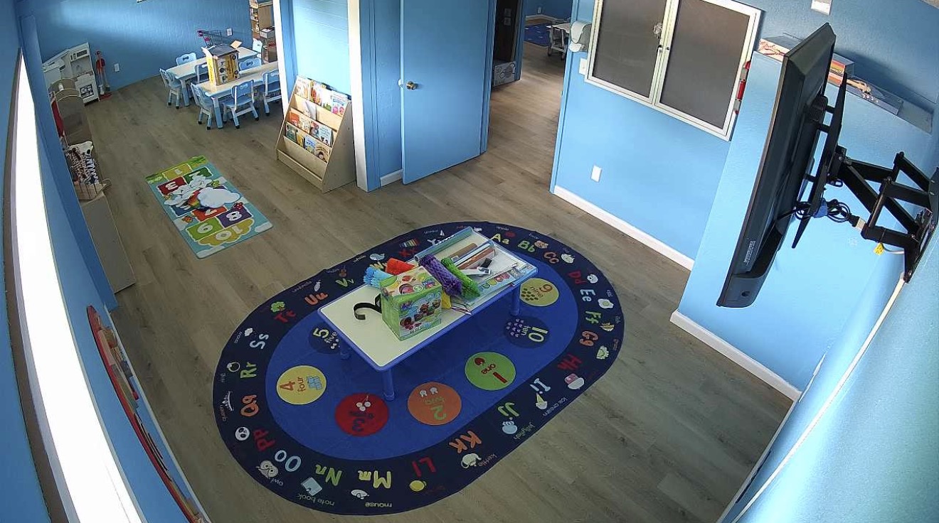 Classroom camera view of tables and learning centers