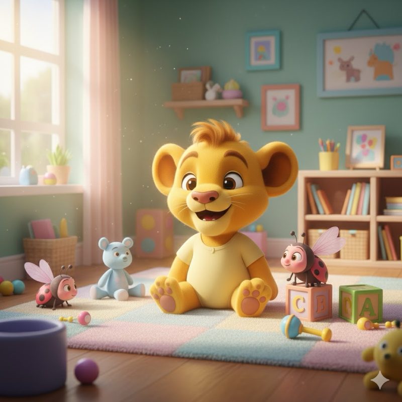 Kash the lion cub reading a book